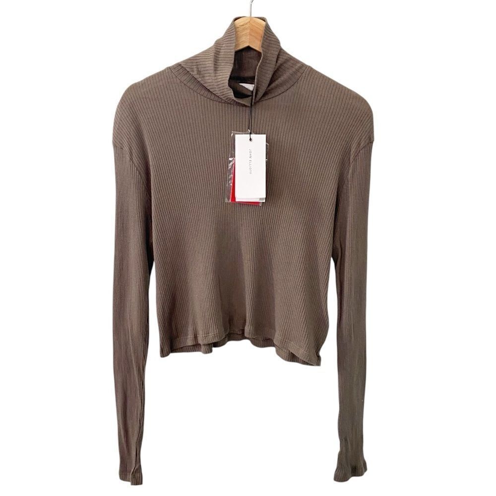 NWT John Elliott Des Cotton Cashmere Cropped Ribbed Turtleneck size 3 Large